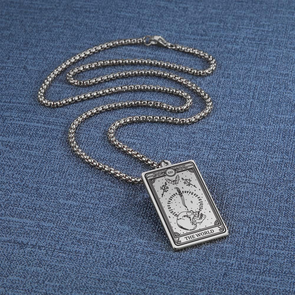 TEAMER Skeleton Tarot Card Necklace Stainless Steel Amulet Marigold Tarot Card Major Arcana Necklaces for Women Men - Image 3