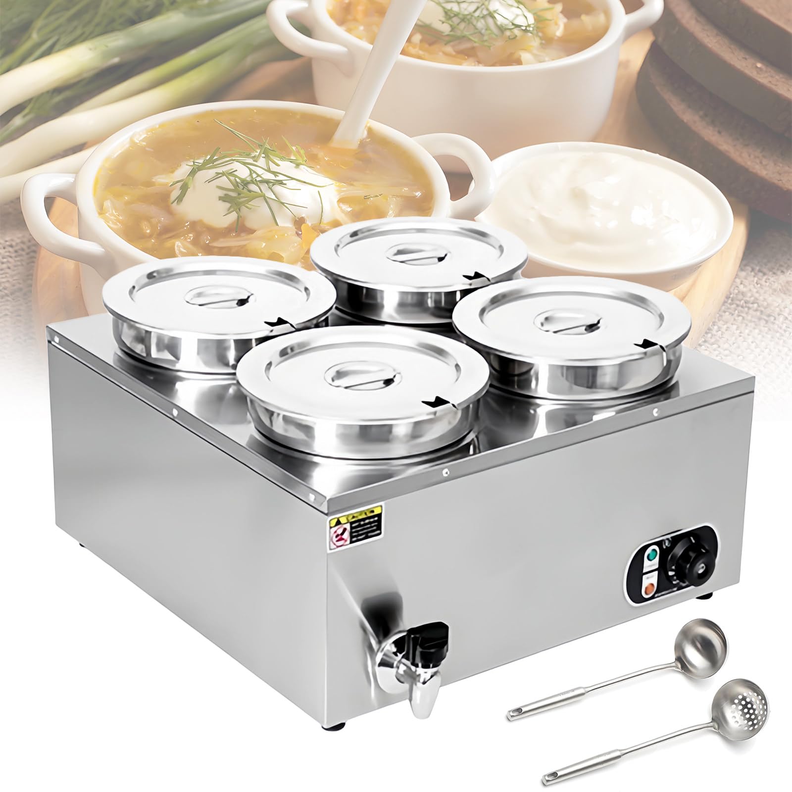 JKJZSALJ Commercial Electric Bain Marie 7L 1500W Stainless Steel Wet Well Soup Sauce Heater Buffet Food Warmer Steam 2/3/4 Pans With Lids, 30-85℃ Temperature Control For Catering And R