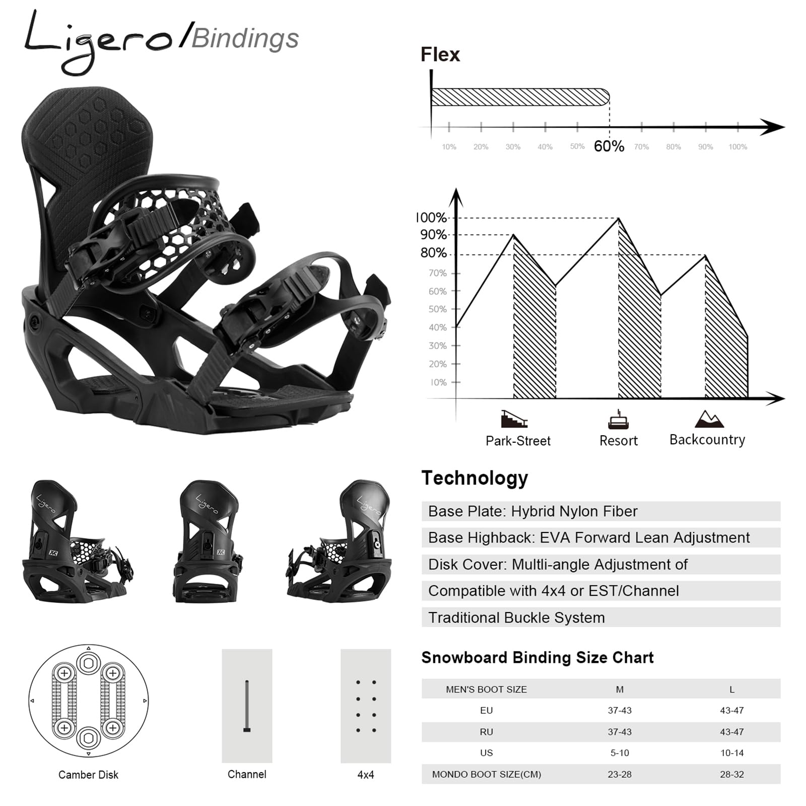 XCMAN Outdoors All-Mountain Snowboard Binding for Men Women Lightweight Adjustable