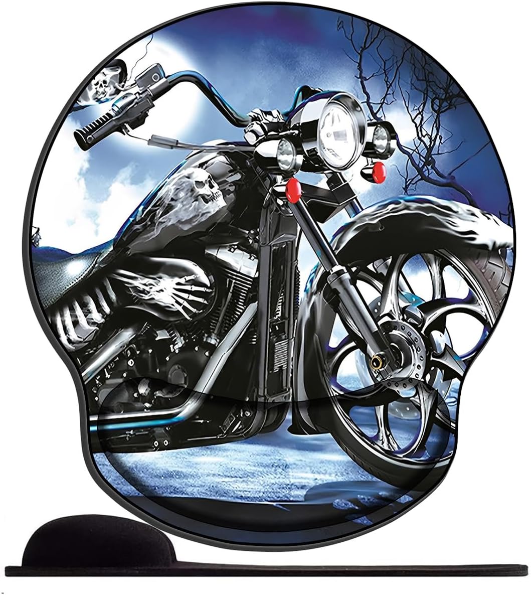 Mouse Pad with Wrist Rest Support, Gel Cute Ergonomic Mouse Mat Mousepad, Mouse Wrist Rest Pad for Laptop Computer Home Office Working Gaming Comfy-cool ghost motorcycle