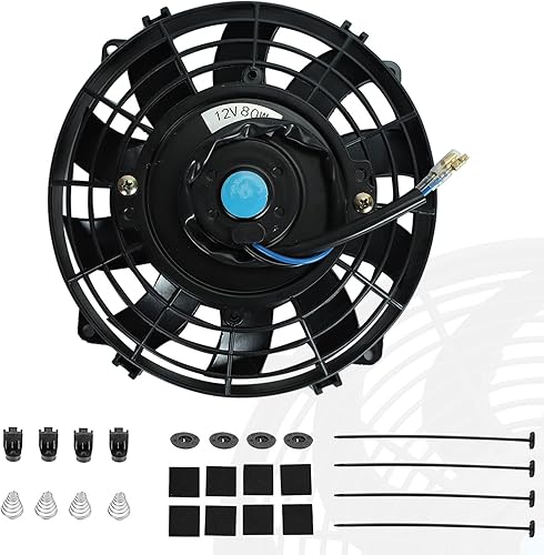 Ventilador delgado de 12 pulgadas con tirador de presión para radiador eléctrico de refrigeración de 12 V kit universal azul