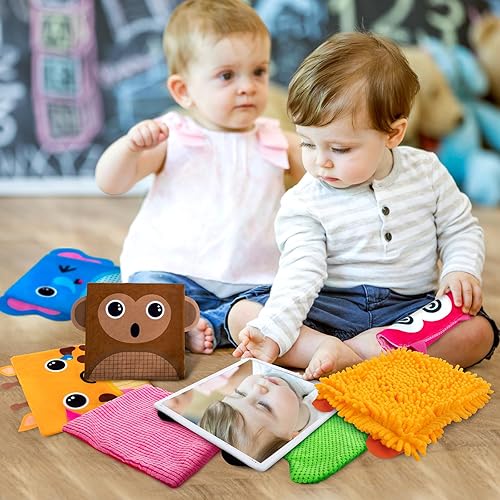 Miniatura 8 de Oarifun Juego de 10 mini alfombrillas sensoriales con textura surtida, azulejos sensoriales de animales, panel de pared, juguetes sensoriales