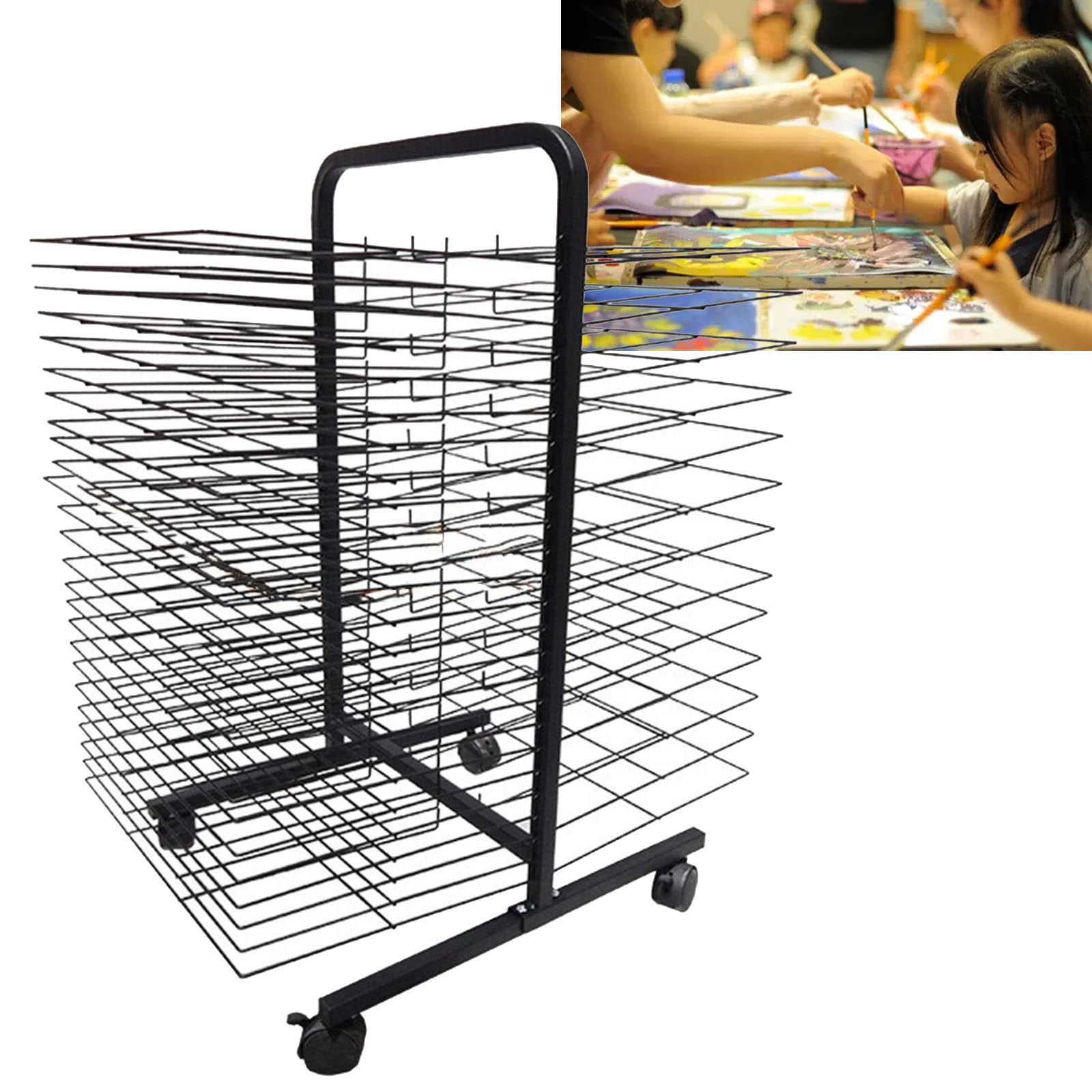 Aioneer 38 Floors Double Sided Mobile Art Drying Rack, Art Rack Storage Organizer on Wheels, for Kids, Artists, Classroom Studio Home Painting Drying Rack