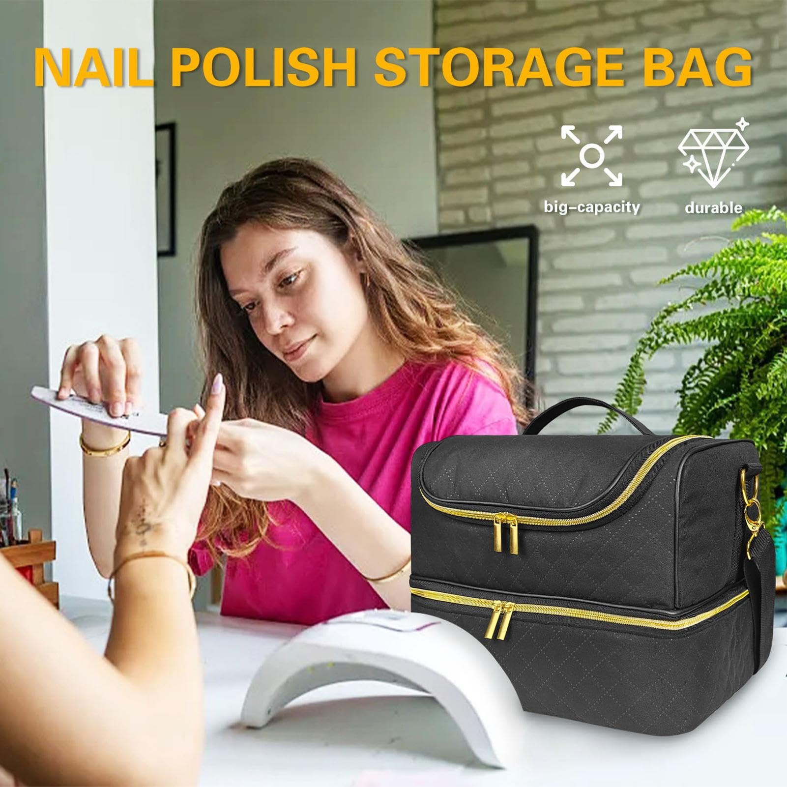 Organizer per smalto gel, borsa da viaggio per smalto per unghie | a doppio strato, contiene 60 bottiglie e asciugatrice, contenitore per oggetti e strumenti per manicure, robusto e compatto,
