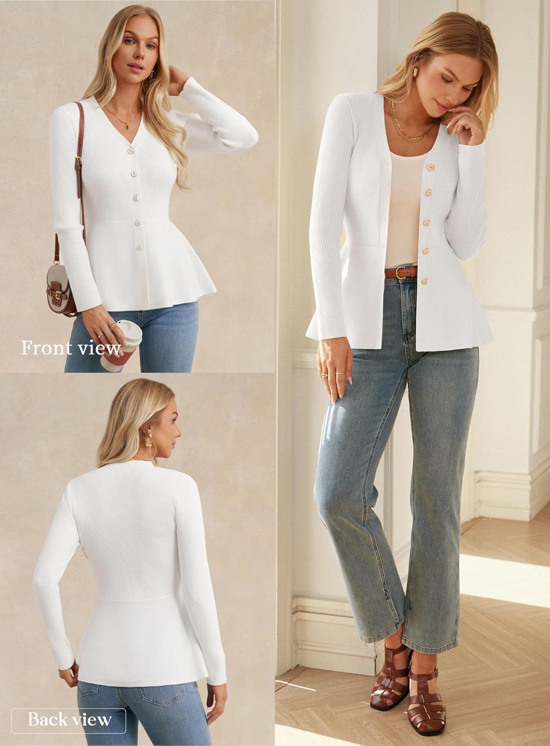 GRACE KARIN Long Sleeve Cardigan Sweaters for Women, Button Up Knit Blazer, Lightweight Business Casual Peplum Tops - Image 5