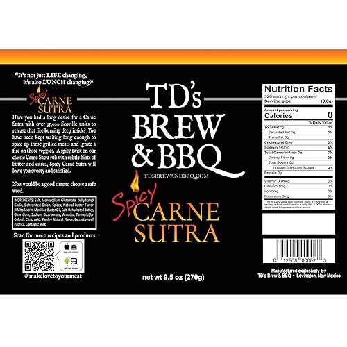 Miniatura 6 de TD's Brew & BBQ SPICY CARNE SUTRA Rub & Seasoning  BBQ Rub  Condimento picante para carne  Masaje picante para carnes y verduras  Masaje picante