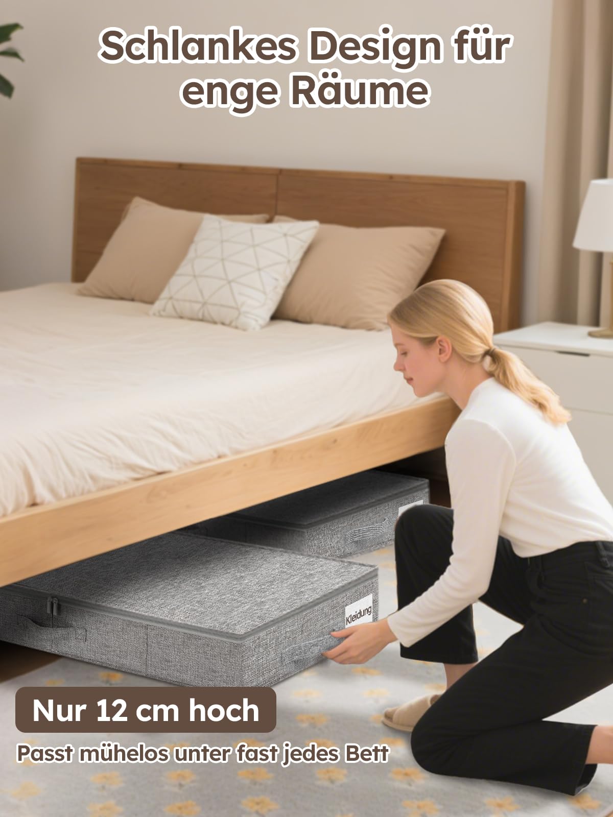 JUPELI Contenitore portaoggetti da 40 l, 85 x 40 x 12 cm, grigio | Solo 12 cm di altezza, struttura rinforzata, pieghevole con coperchio, per vestiti, coperte e biancheria da letto