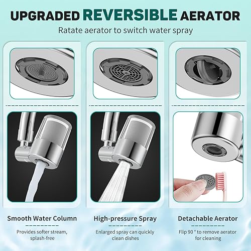 Miniatura 7 de CECEFIN Filtros de agua montados en el grifo del fregadero, sistema de filtración de agua giratorio 720, rociador de 2 modos, cartuchos de filtro de