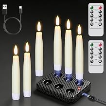 GenSwin Rechargeable Flameless Taper Candles Charging Base 2 Remote Ivory | LED Candles Battery Operated, Real Wax Rechargeable Candlesticks, Christmas Wedding Party Home Decor, 6 Pack, 0.82 x 6 In