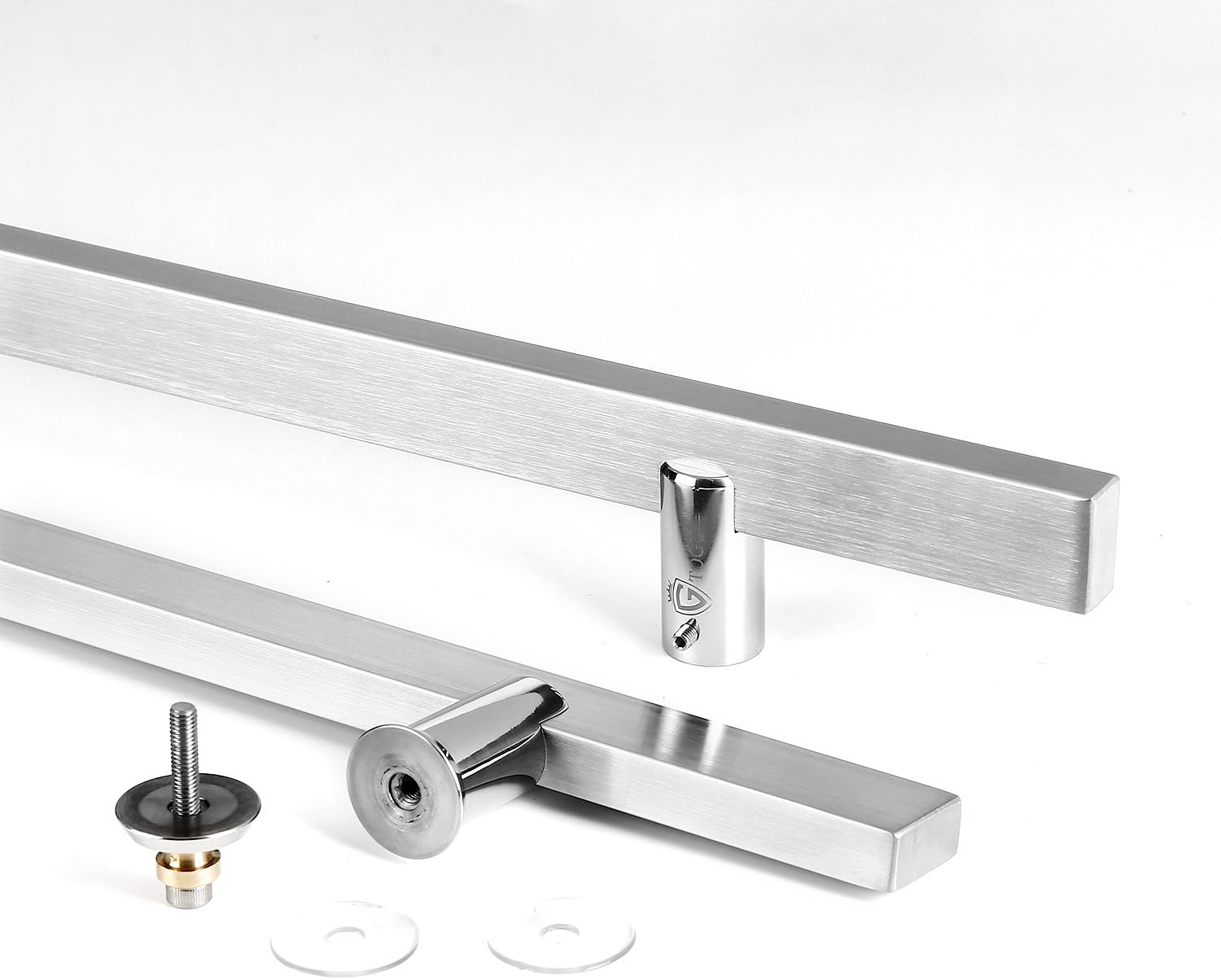 Bеѕt Quаlіtу 🔥 TOGU TG-6017 18 inches Length Heavy-Duty Commercial Grade-304 Stainless Steel Push Pull Door Handle/Barn Door Pull Handle/Glass Pulls, Brushed Stainless Steel Handle& Polished Chrome Standoffs