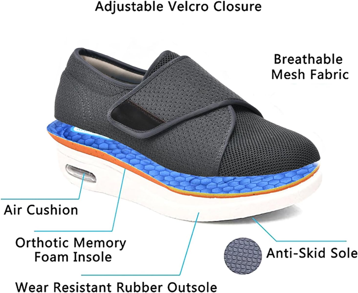 youyun Men's and Women's Diabetic Shoes for Men and Women Extra Wide Width Slip on Walking Shoes for Swollen Feet for Elderly Foot Pain Relief Walking Sneakers with Arch Support 039U