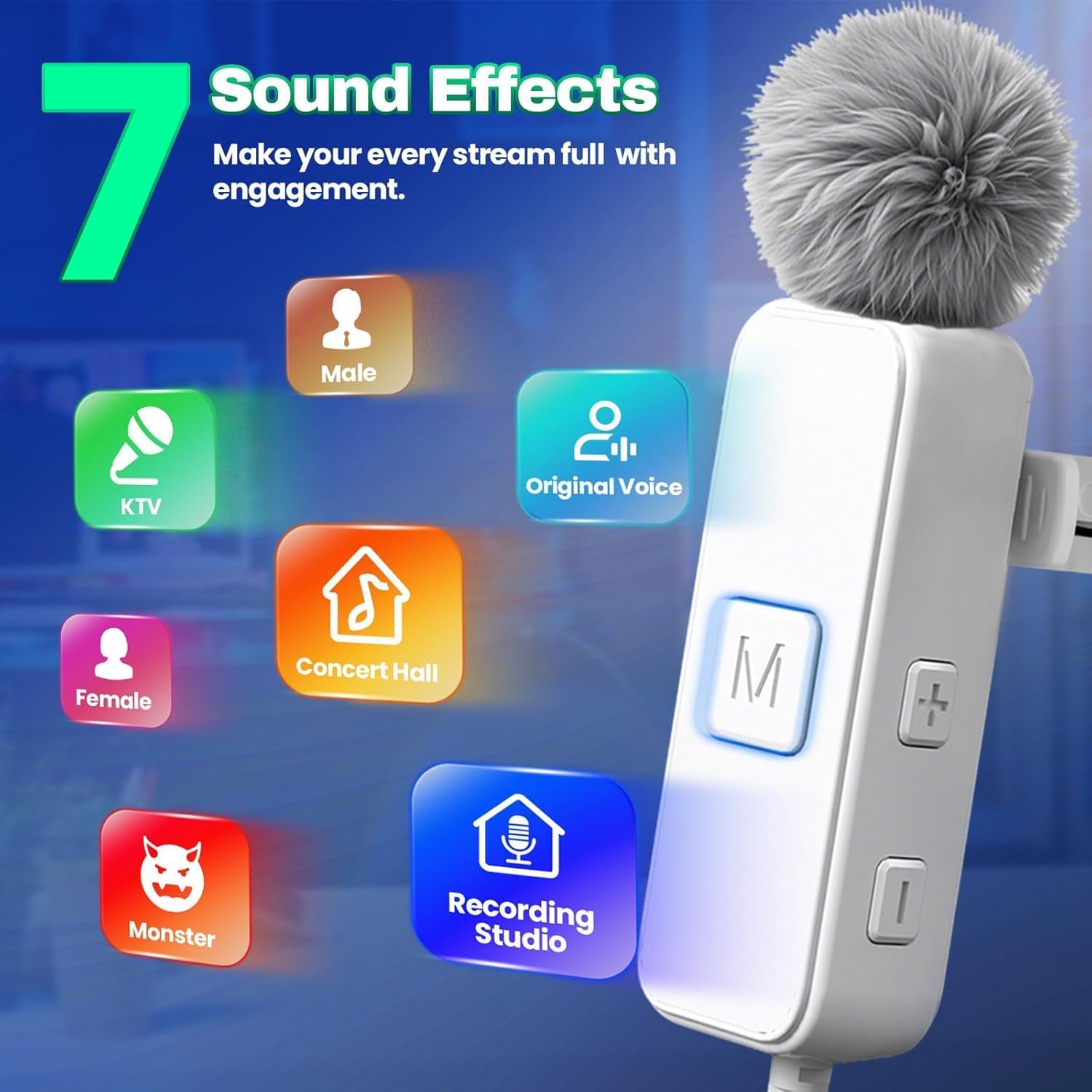 Sound Card Karaoke Headset with Real-Time in-Ear Monitoring & Microphone, 7 Sound Effects Voice Changer, Karaoke Headphones with Lavalier Compatible for iPhone 17 16 15 Pro Max, iPad Pro, Galaxy S25