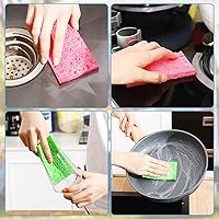 Vista 6 de Zhengmy 200 esponjas a granel, esponjas comprimidas de cocina, esponja natural para platos, limpieza de pulpa de madera comprimida sin rayar