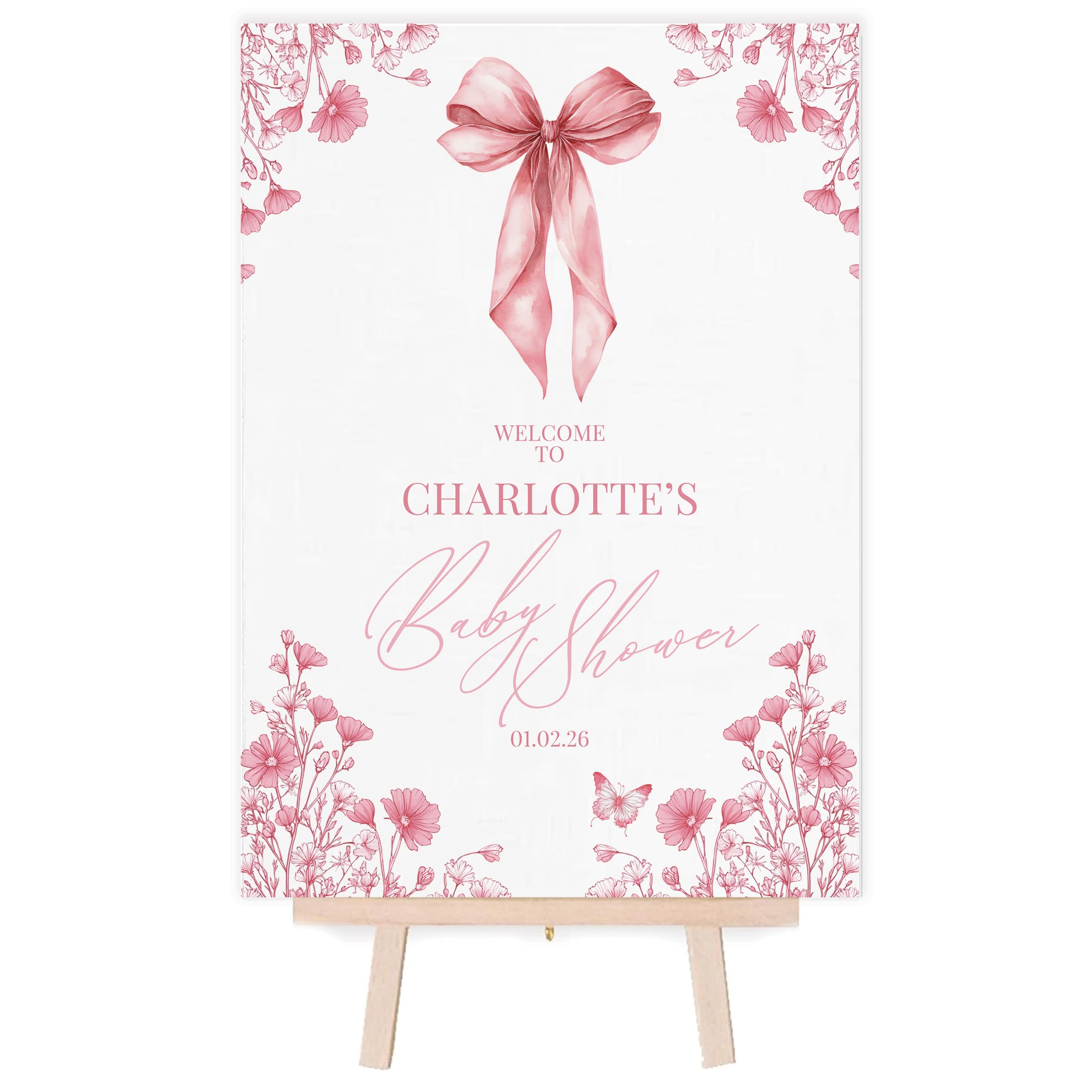 Personalised Baby Shower A3 Welcome Poster with Easel, Bows & Blooms