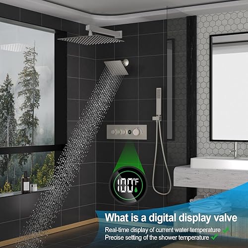 Vista 41 de Enga Sistema de ducha de doble cabezal, sistema de ducha de lluvia doble de 12 pulgadas + 6 pulgadas