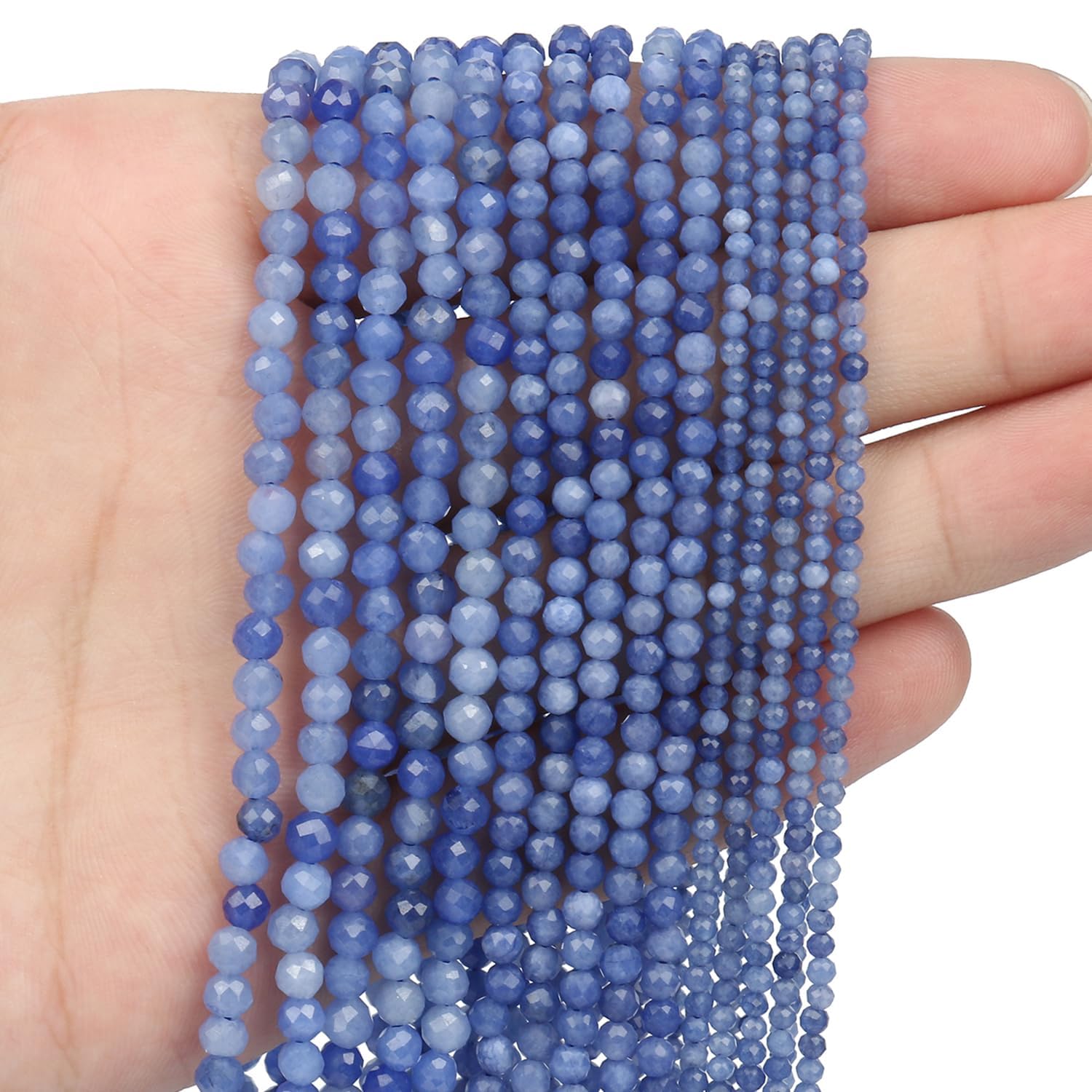 4mm 90pcs Natural Blue Aventurine Stone Beads, Songxi Small Faceted Round Loose Gemstone for Jewelry Making, DIY Art and Craft, Bracelet Necklace (1 Strand)