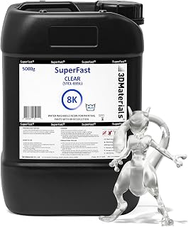 SuperFast 8K 3D Printer Resin Water Washable, 50um Print in 0.5 sec, Made in Korea by 3DMaterials (5000g, Clear)