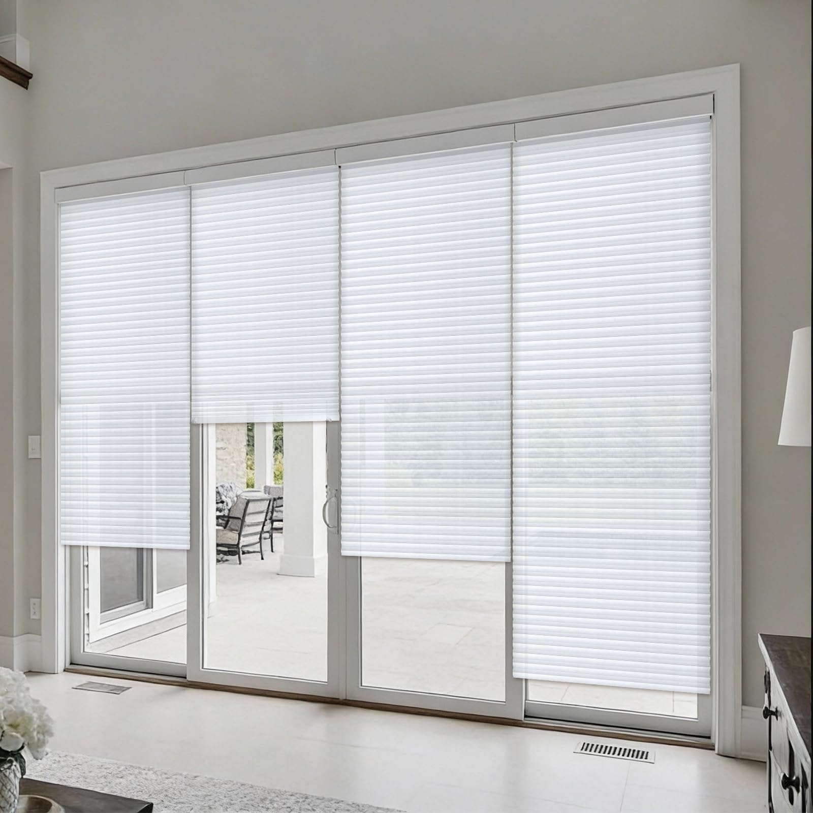 6 Pcs 35 x 110 Inches Temporary Blinds for Indoor Windows No Tools Cut to Size Fabric Paper Pleated Shades Adhesive Privacy Blinds for French Door Sliding Door Light Filtering(White)