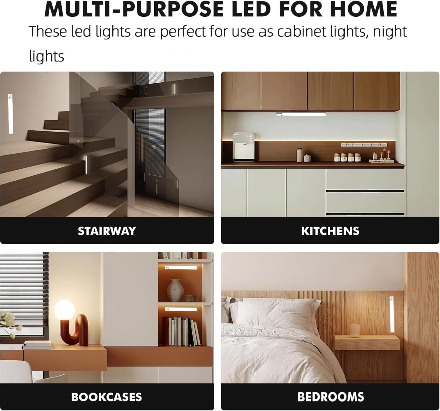 6pcs LED Motion Sensor Dimmable Cabinet Lights, USB Rechargeable, 3Color Modes (3000K/4500K/6000K), Night Light, for Bedroom, Kitchen, Piano Room & Dance Studio, Bedside Reading Lights 11.81"