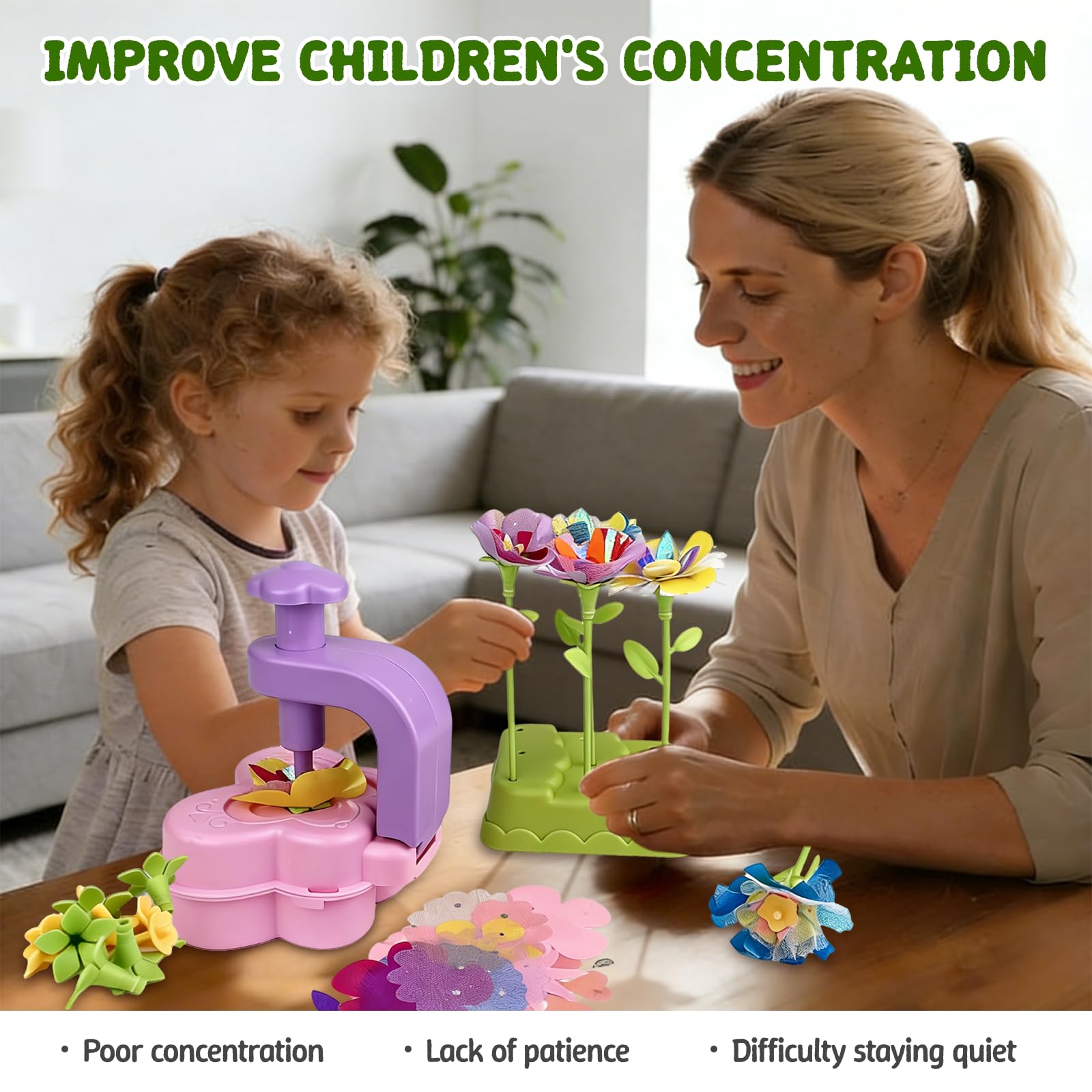 LUMITERRA Kit Création Bouquet de Fleurs DIY, Set de Bricolage avec Machine à Fleurs, Jouet Enfant 3 Ans+