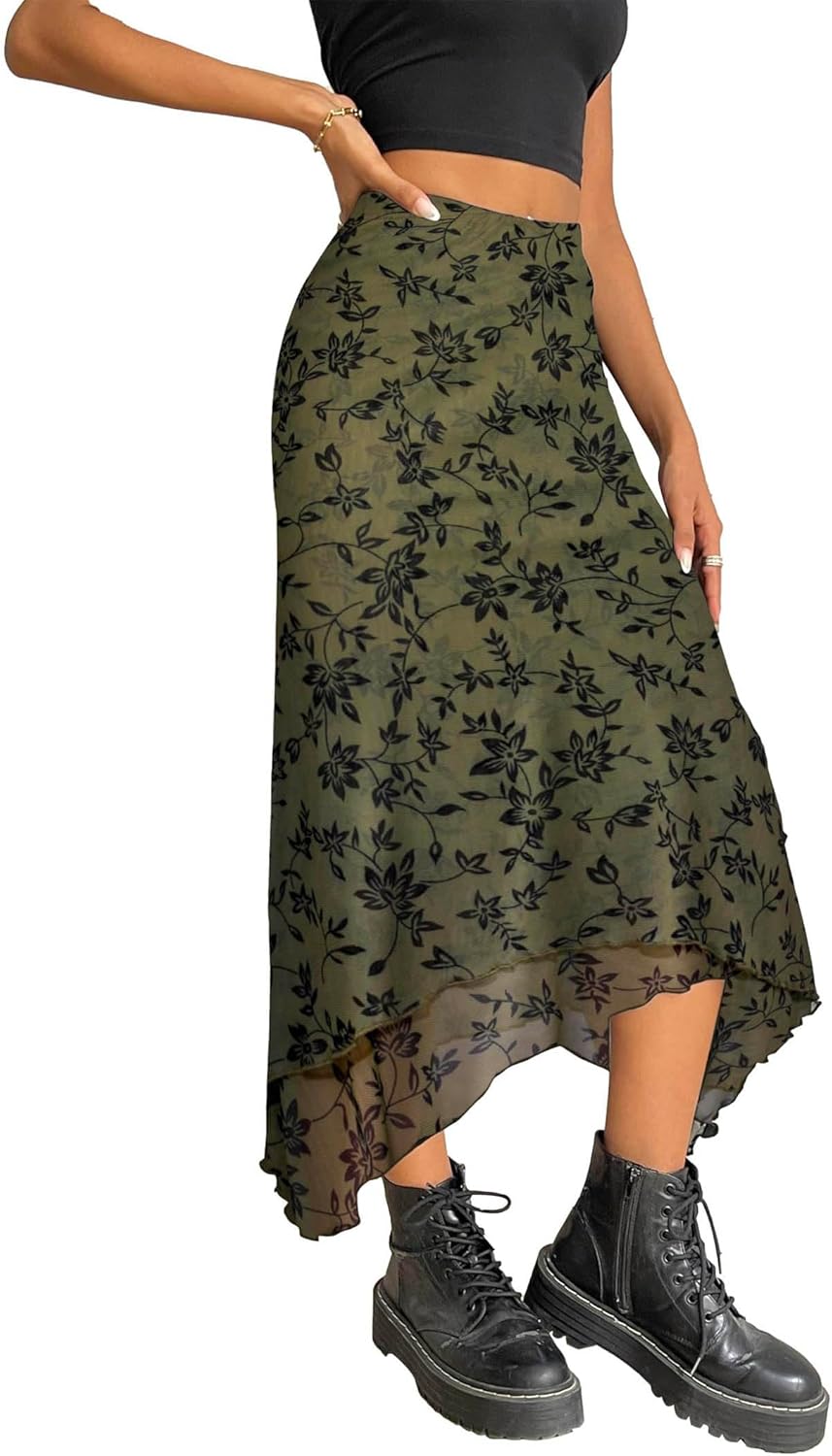 Avanova Women Mesh Asymmetrical Mermaid Midi Skirt High Waist Fishtail Long Skirt - Image 3