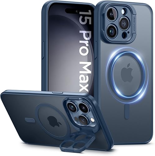 Funda diseñada para iPhone 15 Pro Max, potente atracción magnética soporte de protector de cámara protección contra caídas de grado militar cubierta