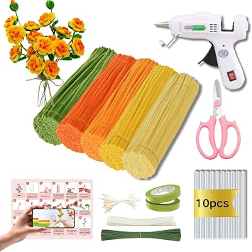 Xokpait 500pcs Pipe Cleaners Flowers Kit,Chenille Stems for DIY Flower Making Kit,Pipe Cleaners Projects Creative for DIY Art and Craft,Ideal for Holiday DecorationYellow