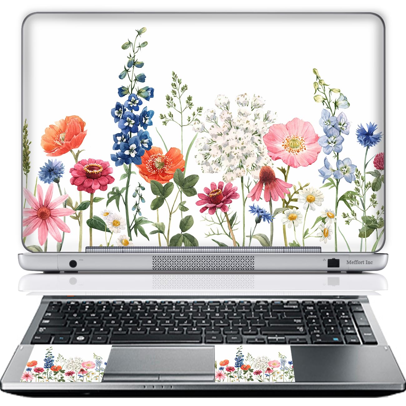 Meffort Inc Laptop Skin Sticker Cover Decorative Stickers Fits Laptop up to 17.3 Inch (Included 2 Wrist Pads) - Colorful Flowers