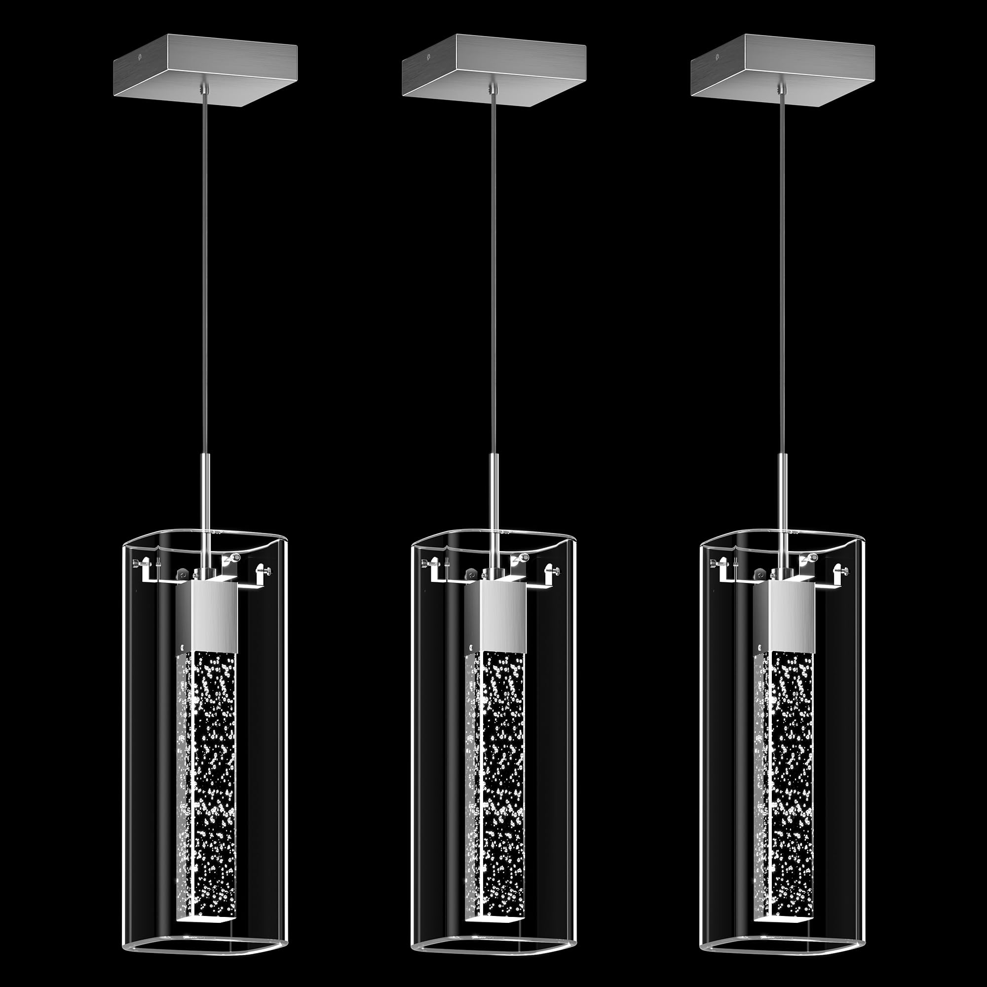 Photo 1 of Esfos LED Crystal Pendant Lights - Brushed Nickel, 3 Pack