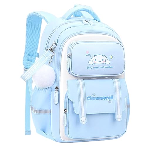 Many Rainbows Cinnamoroll Rucksack mit japanischen Cartoon-Charakteren, Schultasche, Reisetasche, Blau, Small (38 x 29 x 12cm), Casual - Small (38 x 29 x 12cm)