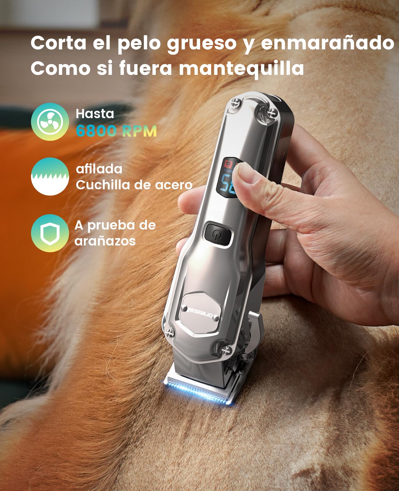 Oneisall 4 en 1 Máquina cortapelo para perros de pelo grueso/denso, silenciosa Máquina cortapelo profesional/recortadora de patas/limadora de uñas para perros pequeños/grandes y gatos, 4h batería