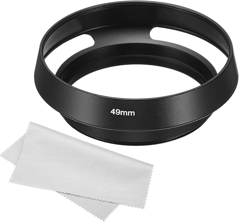 PATIKIL 49mm Lens Hood, Standard Vented Matte Surface Anti-Reflective Inside Hood with Cleaning Cloth for Camera Lens, Black for Nikon, for Fujifilm, for Pentax, for Leica