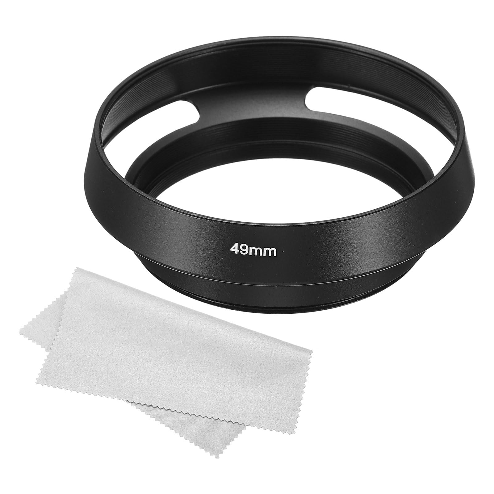 PATIKIL 49mm Obiettivo Cappuccio, Standard Vento Opaco Superficie Antiriflesso Interno Cappuccio con Pulizia Panno per Fotocamera Obiettivo, Nero