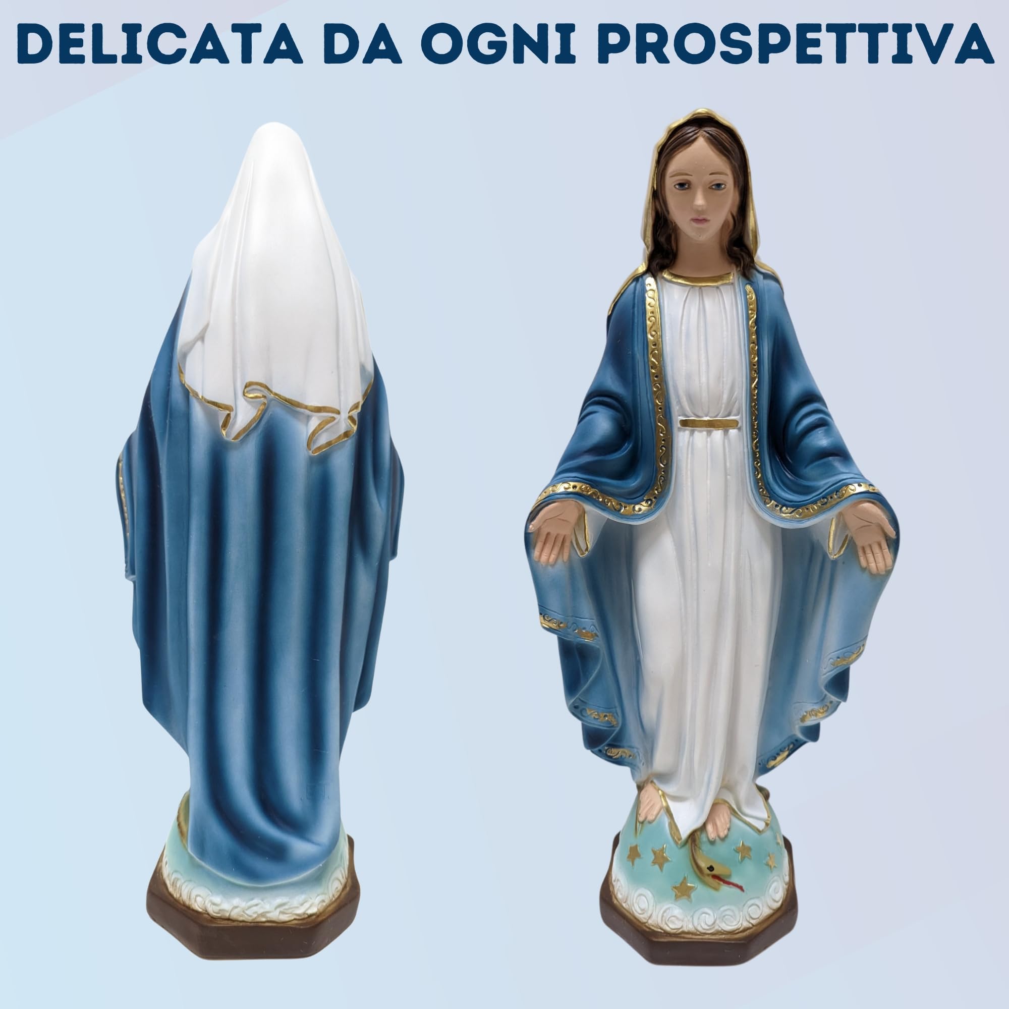 OVUNQUE PROTEGGIMI Statua Madonna Immacolata o Miracolosa cm 40, in polvere di marmo, per Interni ed Esterni, Statuetta della Madonnina Realizzata artigianalmente in Toscana.
