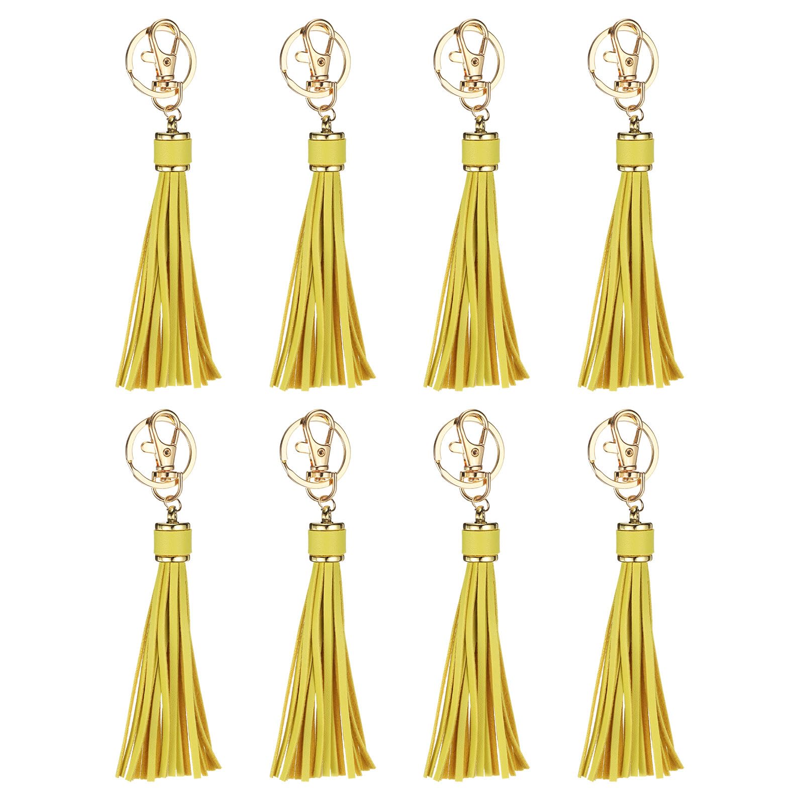 sourcing map 8pcs PU Leather Tassels, 6 Inch Keychain Tassel Charm Tassel Purse Charm with Key Rings for Jewelry Making, Handbag, DIY Crafts, Phone Straps (Light Yellow)