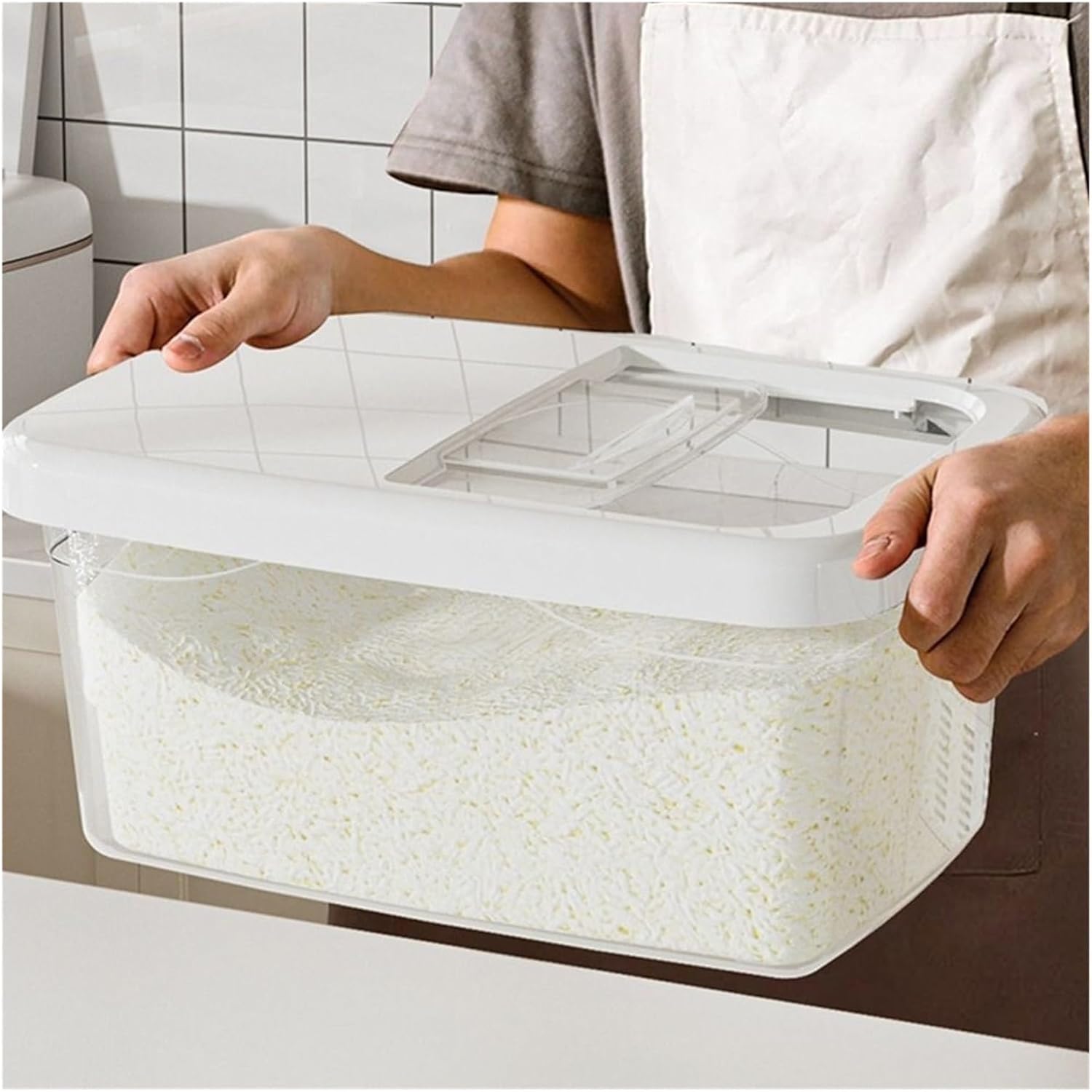 Creative Clear Rice Storage Container - fit for & Airtight Food Storage Box for Grains, Cereal, and More(Black,10kg)