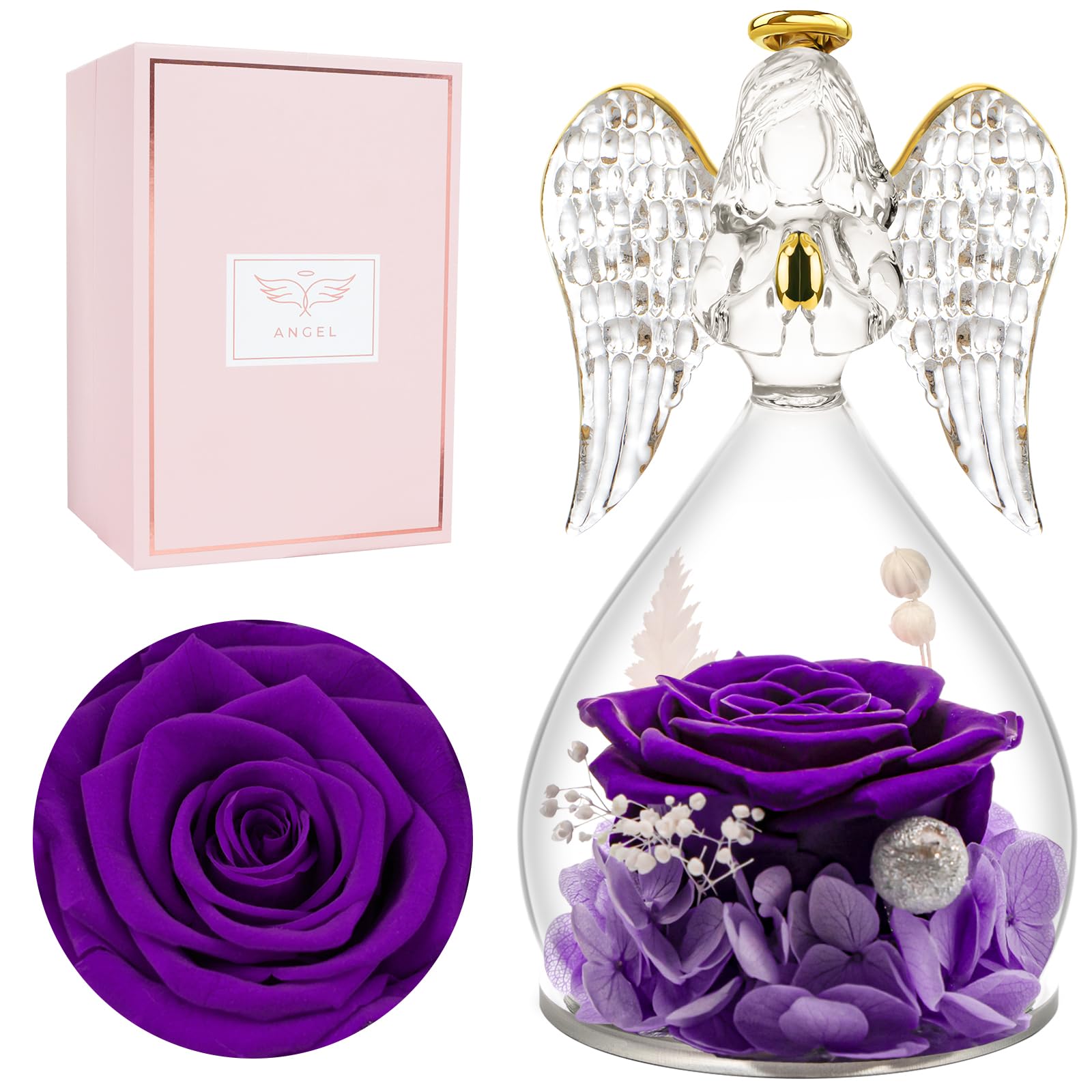 Miofula Ewige Rose Geschenke für Mama, Infinity Rosen Schutzengel Geschenke für Frauen, Engel Figur Muttertag Blume Geschenk für Mama Mutter Oma Frauen Geschenk Jahrestag Geburtstag,Muttertagsgeschenk