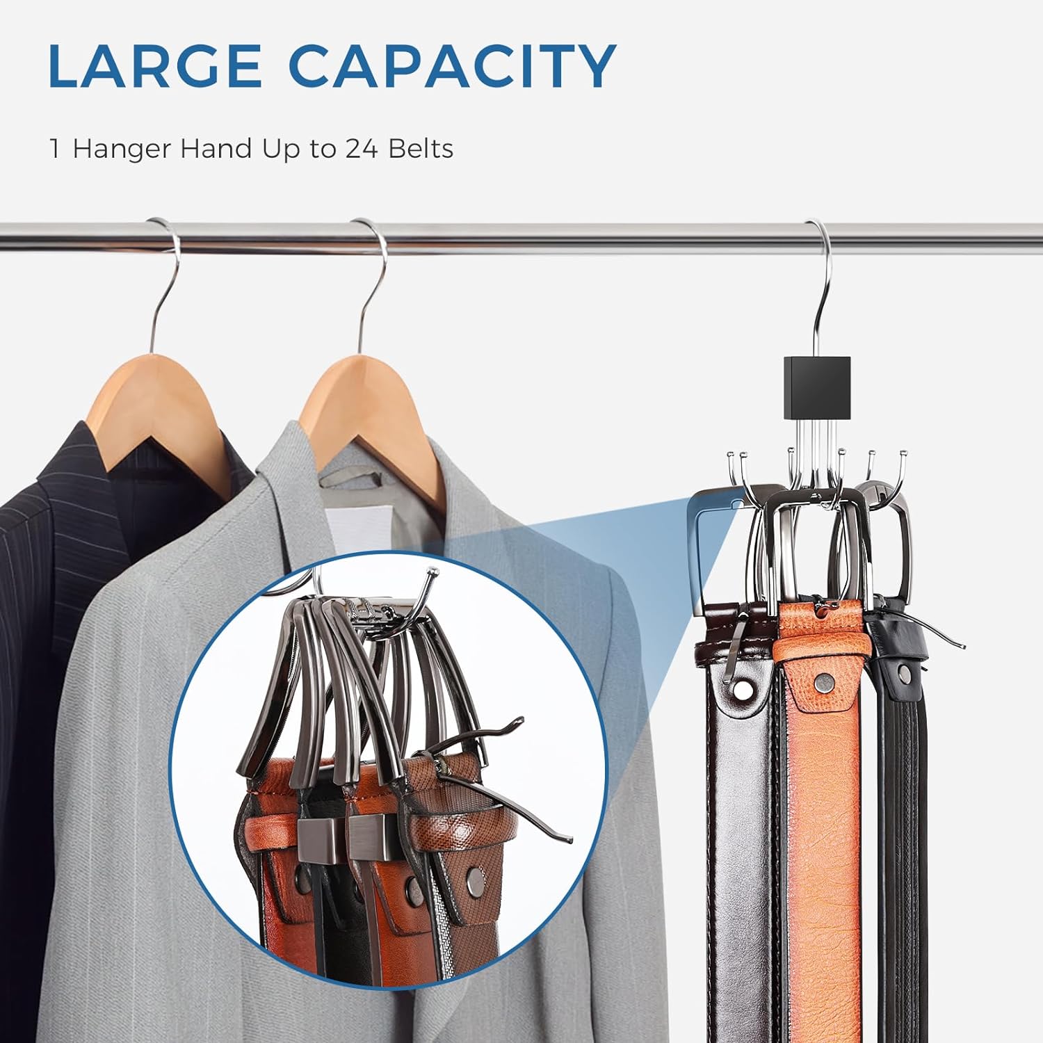 Belt Hanger, 2PCS Belt Organizer for Closet 360° Rotatable Max 48 Belt Storage Rack Space Saving Closet Organizers and Storage for Belt, Bra, Tank Top, Tie, Scarf, Purse