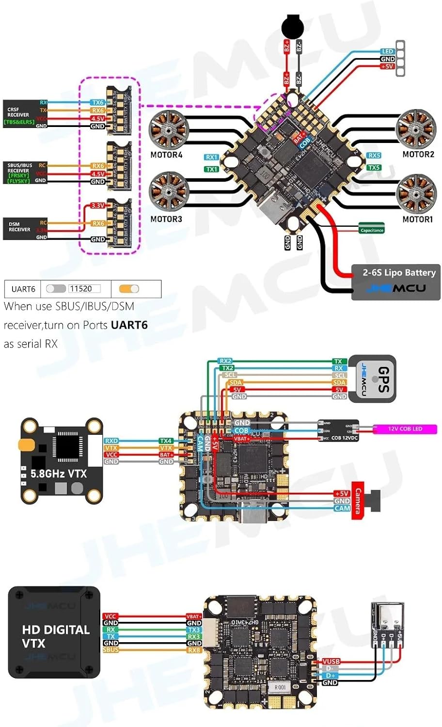 GH743AIO-HD 50A AIO Flight Controller with AM32 ESC and Dual ICM-42688 Gyros (40 Amps)