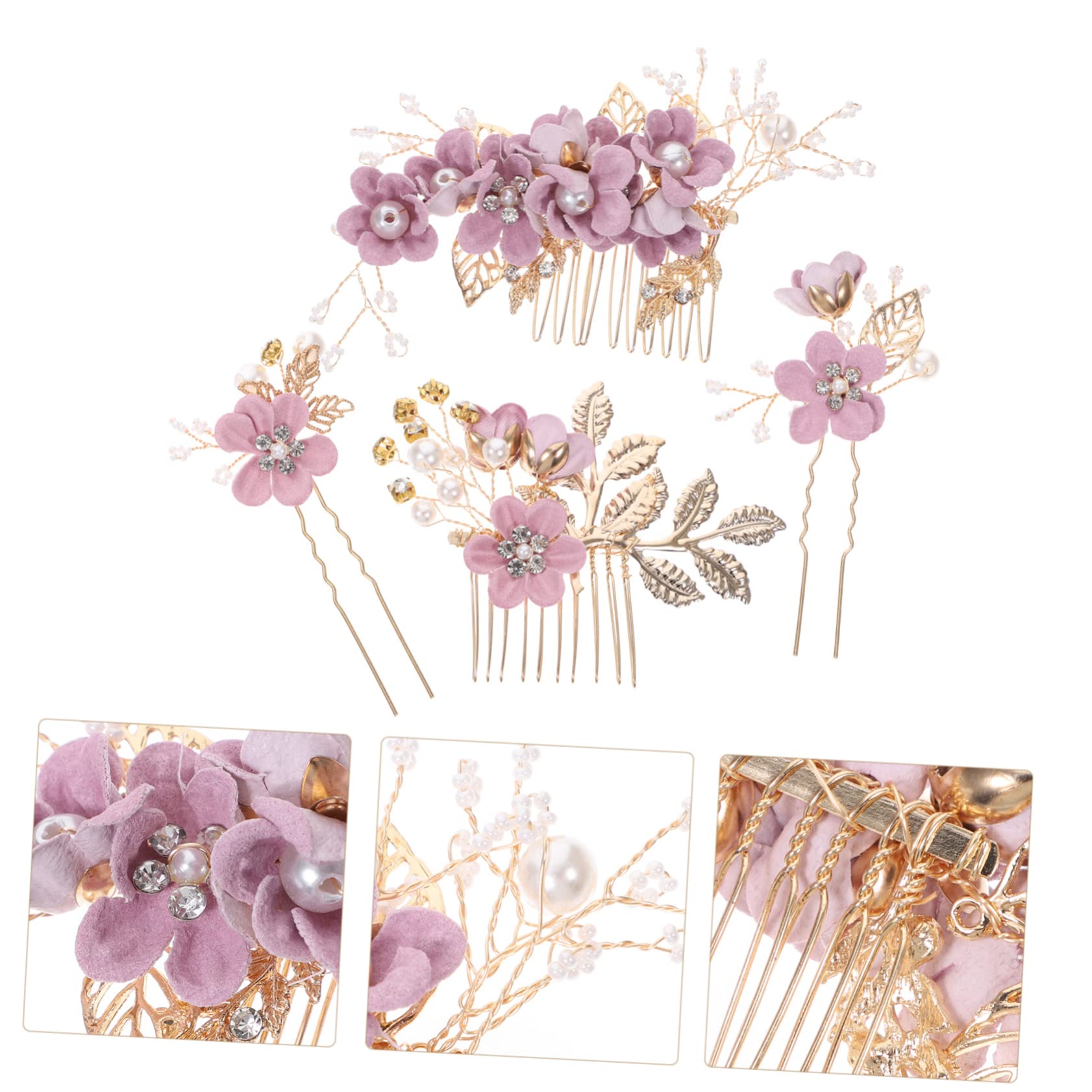 Healeved 20piezas Horquillas De Flores Para Novia Tocado Elegante De Novia Accesorios De Cabello Para Bodas Peina Decorativa Diseño Floral y Morado