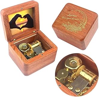 Sinzyo Natural Wooden Music Box with Customizable Photos Wind Up Musical Box Gifts for Christmas,Birthday and Valentine's Day(Character Rosewood, Tone:Anastasia-Once Upon a December)
