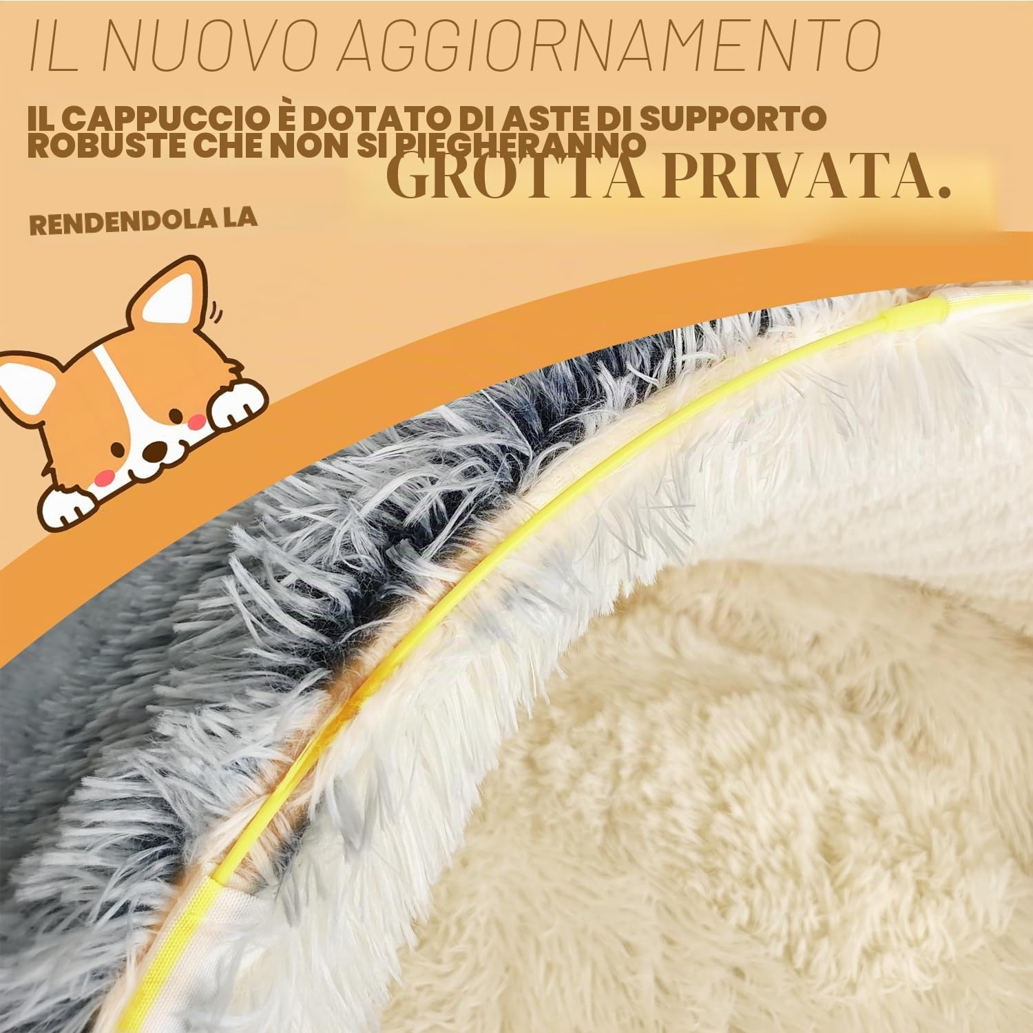 YAGE Letto per Cani 65cm, con Cappuccio e Supporti - Letto per Animali Domestici Soffice e Calmante, Adatto per Animali di Peso Inferiore a 10kg con Rivestimento Rimovibile e Lavabile, Letto per