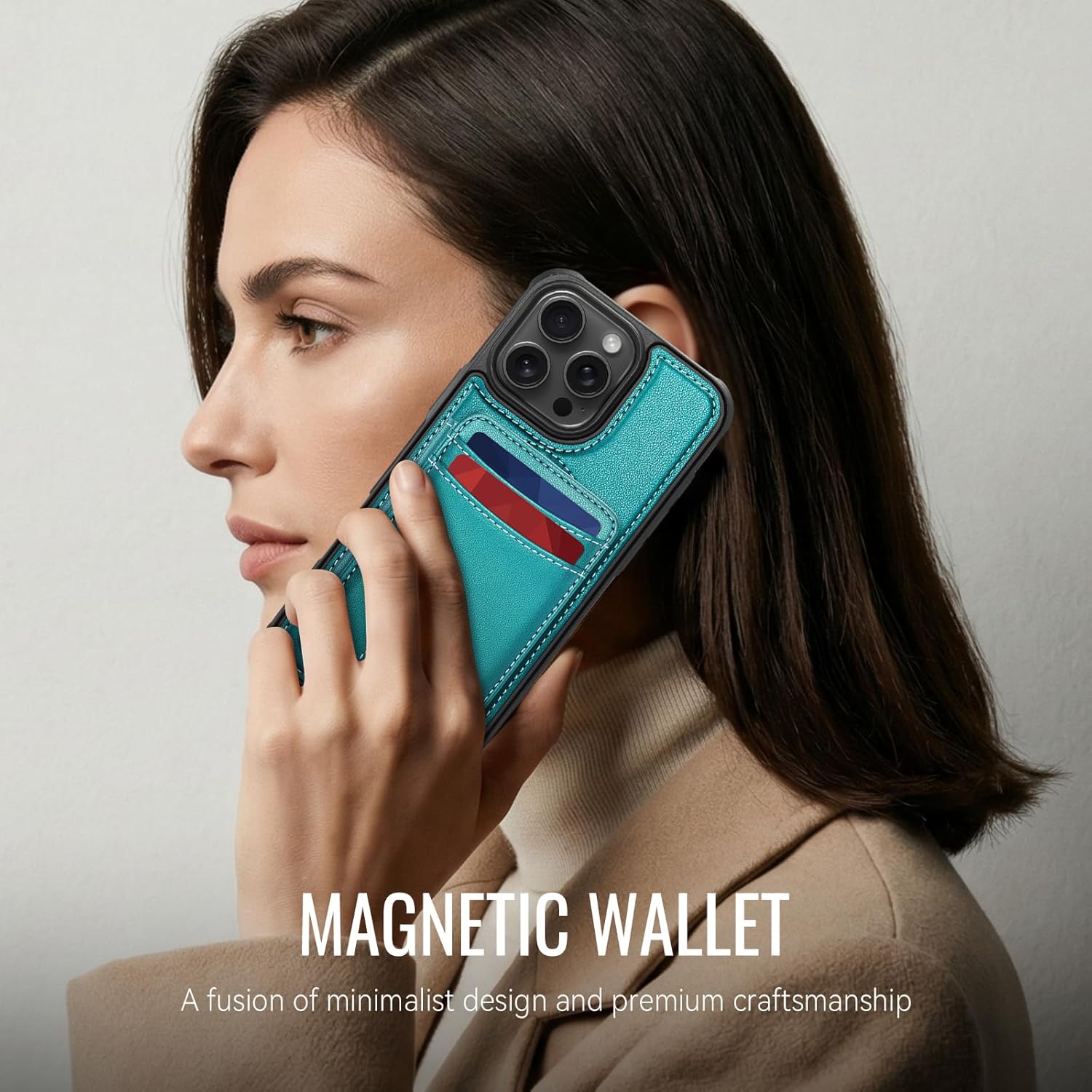 for iPhone 14 Pro Max Wallet Case Compatible with Magsafe, Magnetic RFID Blocking Card Holder Kickstand 2 in 1 Detachable Case for iPhone 14 Pro Max 6.7", Bluish Green