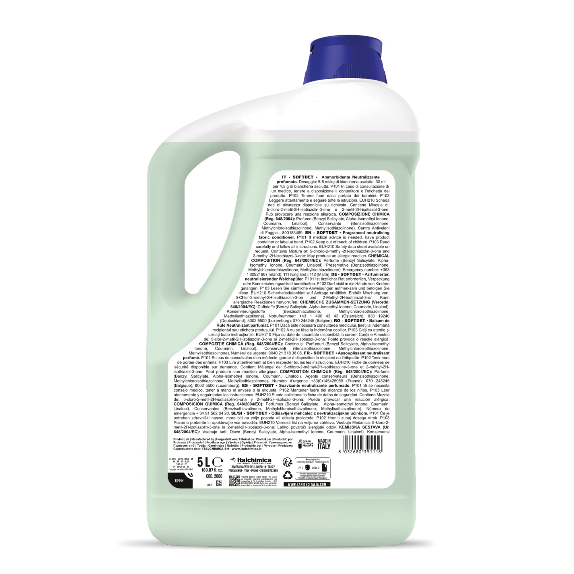 Softdet - Additivo Ammorbidente Profumato Igienizzante per Lavaggio a Mano e in Lavatrice - Bianchi e Colorati - Orchidea e Muschio - 5 kg