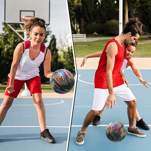Miniatura 32 de Baloncesto holográfico – Tamaño 5 (27.5 pulgadas), tamaño 6 (28.5 pulgadas), tamaño 7 (29.5 pulgadas), para interiores y exteriores, balón de cuero