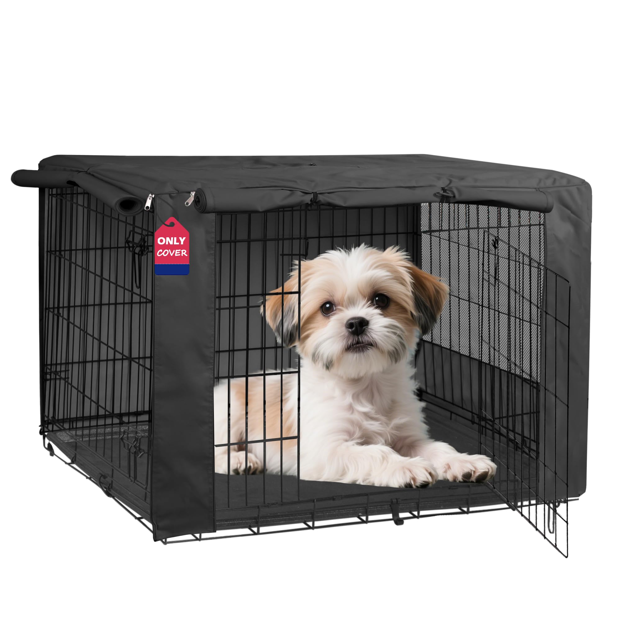 HiCaptain Breathable Cover for Dog Cages, 24 inch, durable, long-lasting, double zipper panels, windproof, waterproof, UV-resistant, Black
