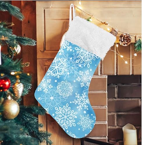Miniatura 4 de ALAZA Calcetines de Navidad varios copos de nieve azules y blancos, decoraciones clásicas personalizadas de calcetines grandes para la temporada de