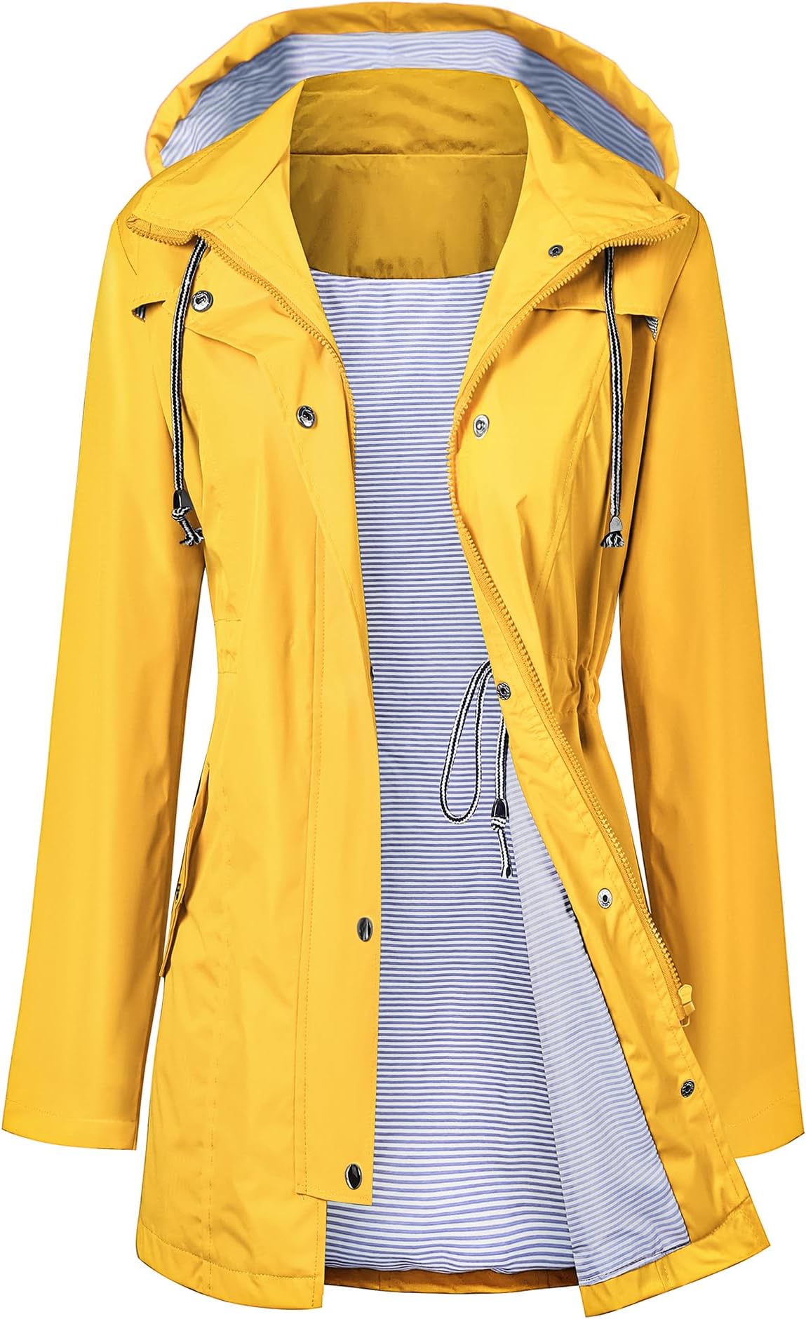 Raincoat Women Waterproof Long Hooded Trench Coats Lined Windbreaker Travel Jacket S-XXL