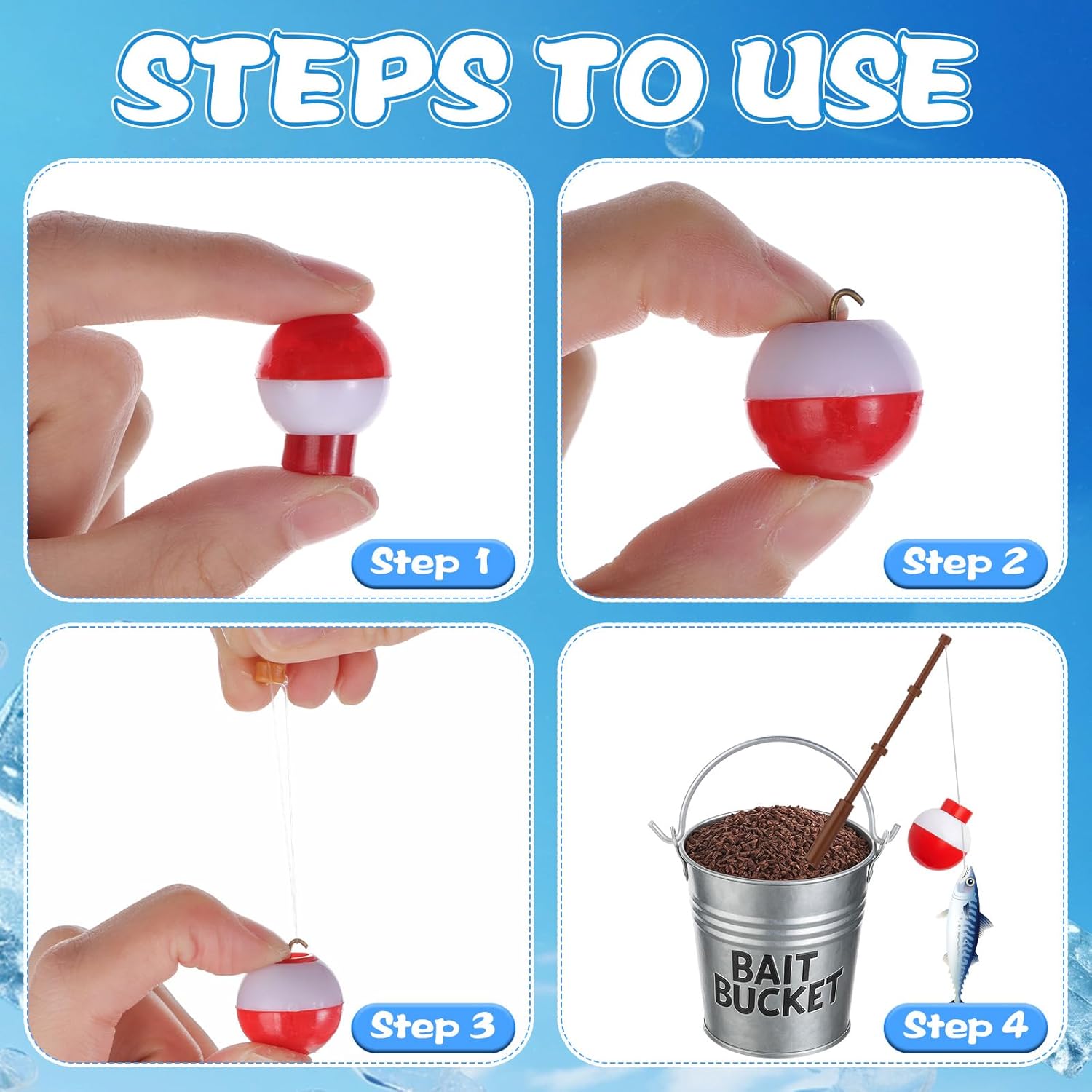 Soulchen 54 Pcs Mini Fishing Birthday Party Decorations Include 18 Fish Cupcake Pole Picks 18 Mini Tackle Bait Bucket 18 Bobber for Gone Fishing Theme Supplies Ocean Party Cake Decor