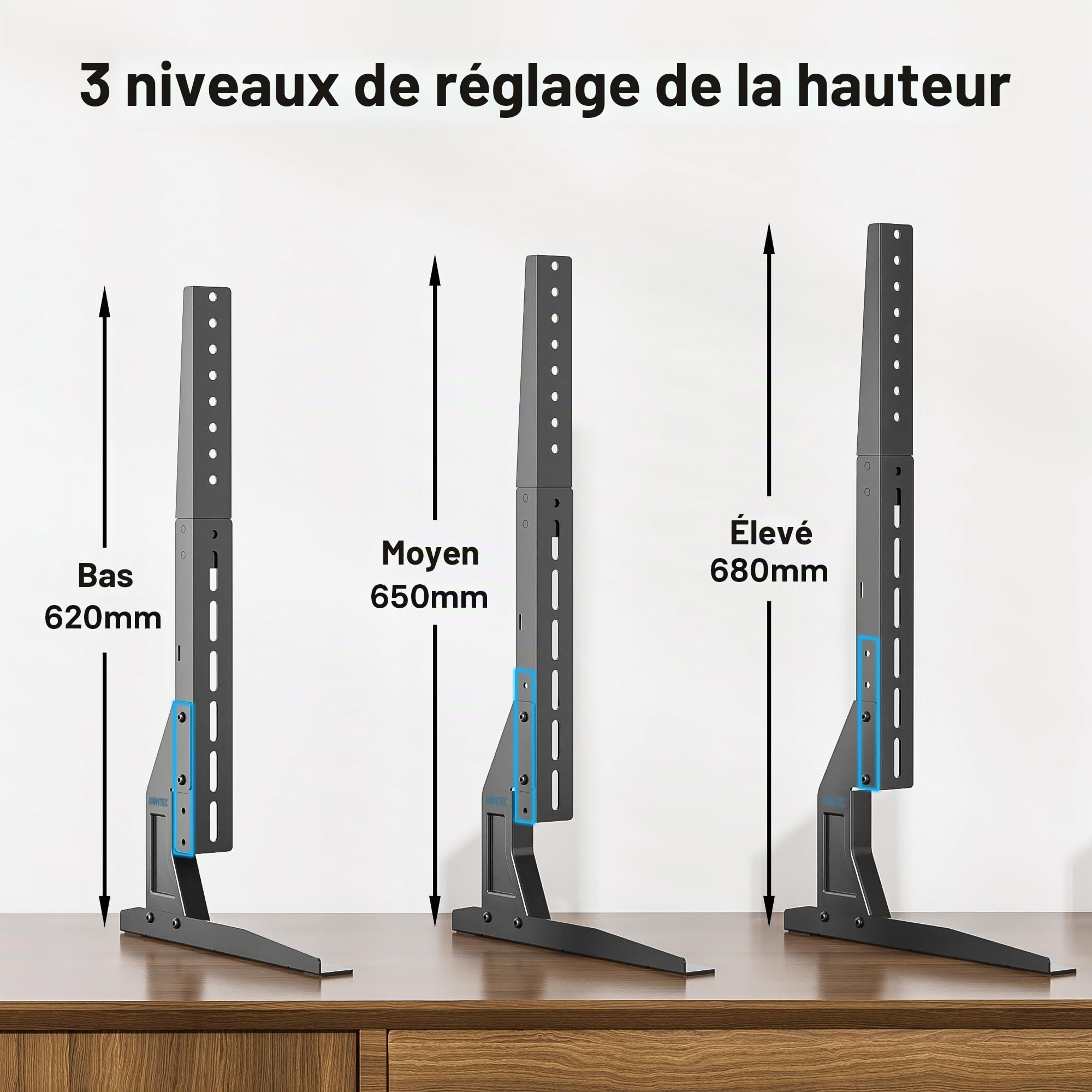 BONTEC Support TV sur Pied pour Téléviseurs 22-65 Pouces, Pied TV Universel avec Hauteur Ajustable, Capacité de Charge 50kg, Design Stable et Durable, Max. VESA 800x400mm